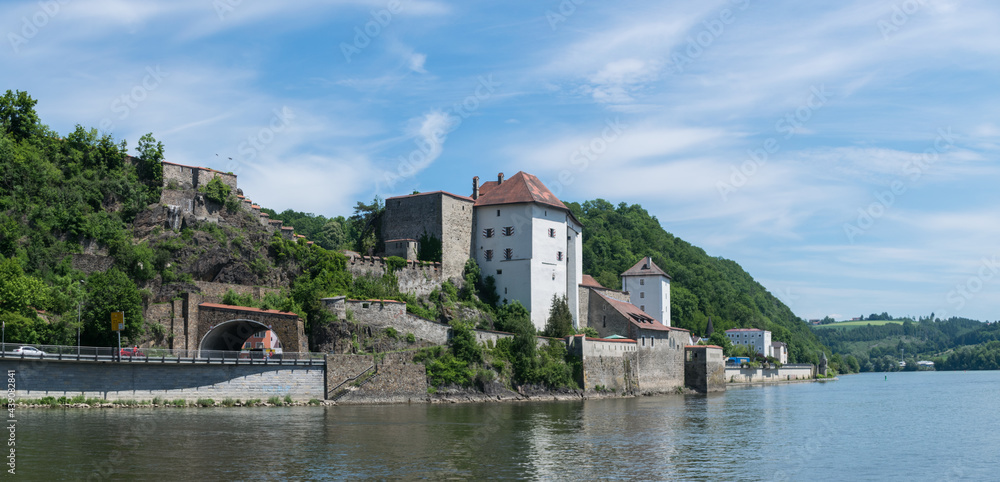View of the Veste Niederhaus from the Danube River in Passau