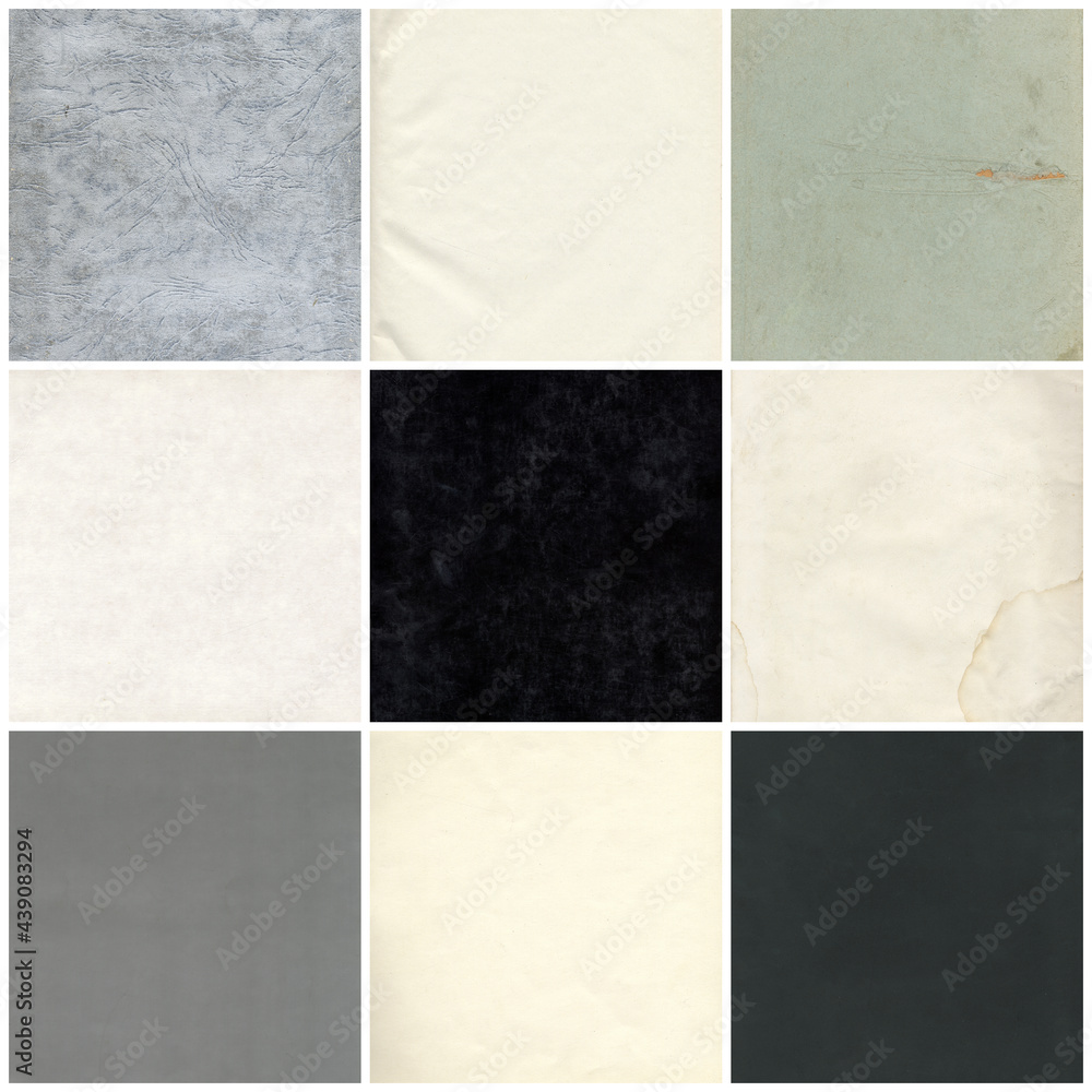 Fototapeta premium Old paper textures set. Blank old pages with rough faded surface. Perfect for background and vintage style design. Empty place for text.