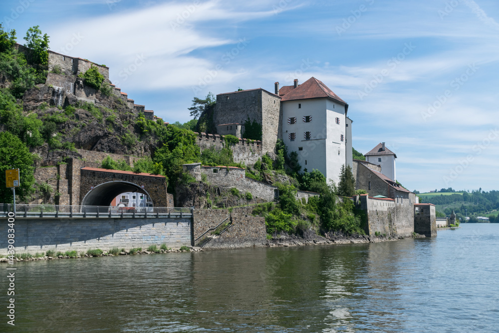 View of the Veste Niederhaus from the Danube River in Passau