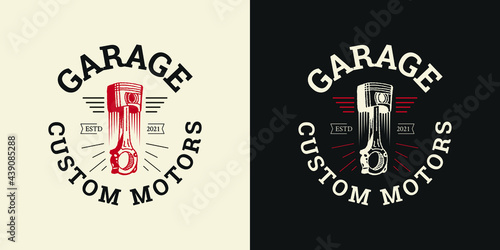 Garage design logo concept. Piston  spark plug vector illustrations.