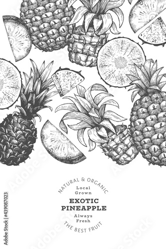 Wallpaper Mural Hand drawn sketch style pineapple banner. Organic fresh fruit vector illustration. Engraved style botanical design template. Torontodigital.ca