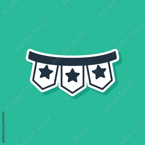 Blue Carnival garland with flags icon isolated on green background. Party pennants for birthday celebration, festival decoration. Vector