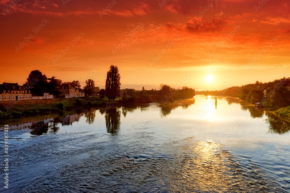 Loire river sunrise in Amboise city