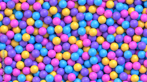 Dry children's pool with colorful plastic balls. Pile of multicolored toy balls for children at the playground. Realistic vector background