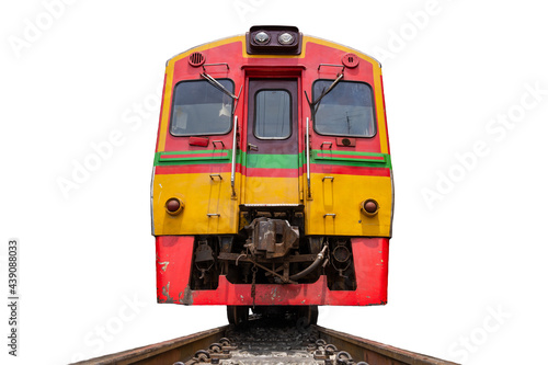 Vintage train on white background. Front view of the train.