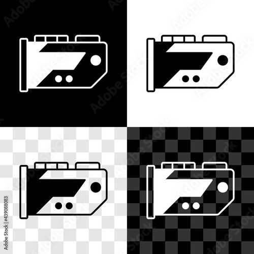 Set Video graphic card icon isolated on black and white, transparent background. Vector