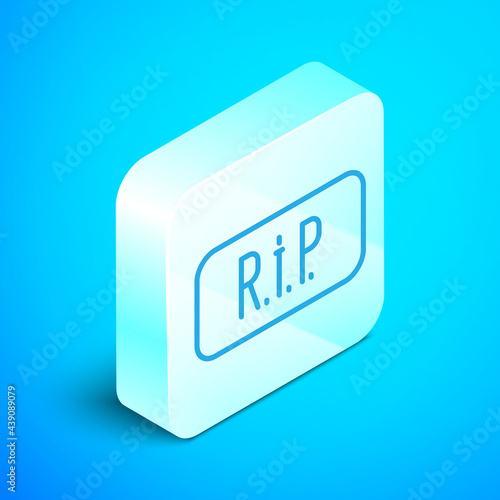 Isometric line Speech bubble rip death icon isolated on blue background. Silver square button. Vector