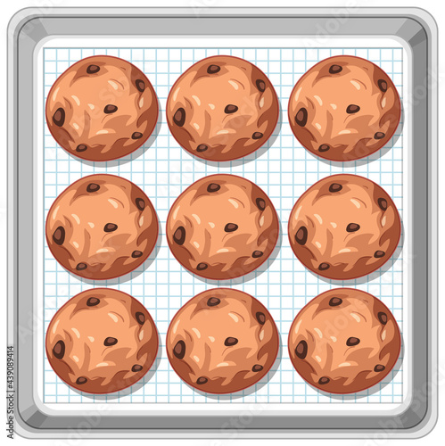 Top view of chocolate chip cookies on tray