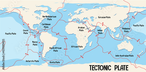 World Map Showing Tectonic Plates Boundaries