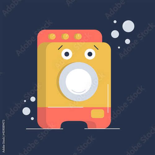 Washing machine character. Household equipment for washing. Trendy Vector illustrations. Cartoon style. 
