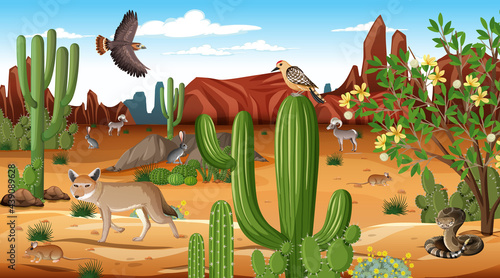 Desert forest landscape at daytime scene with willd animals
