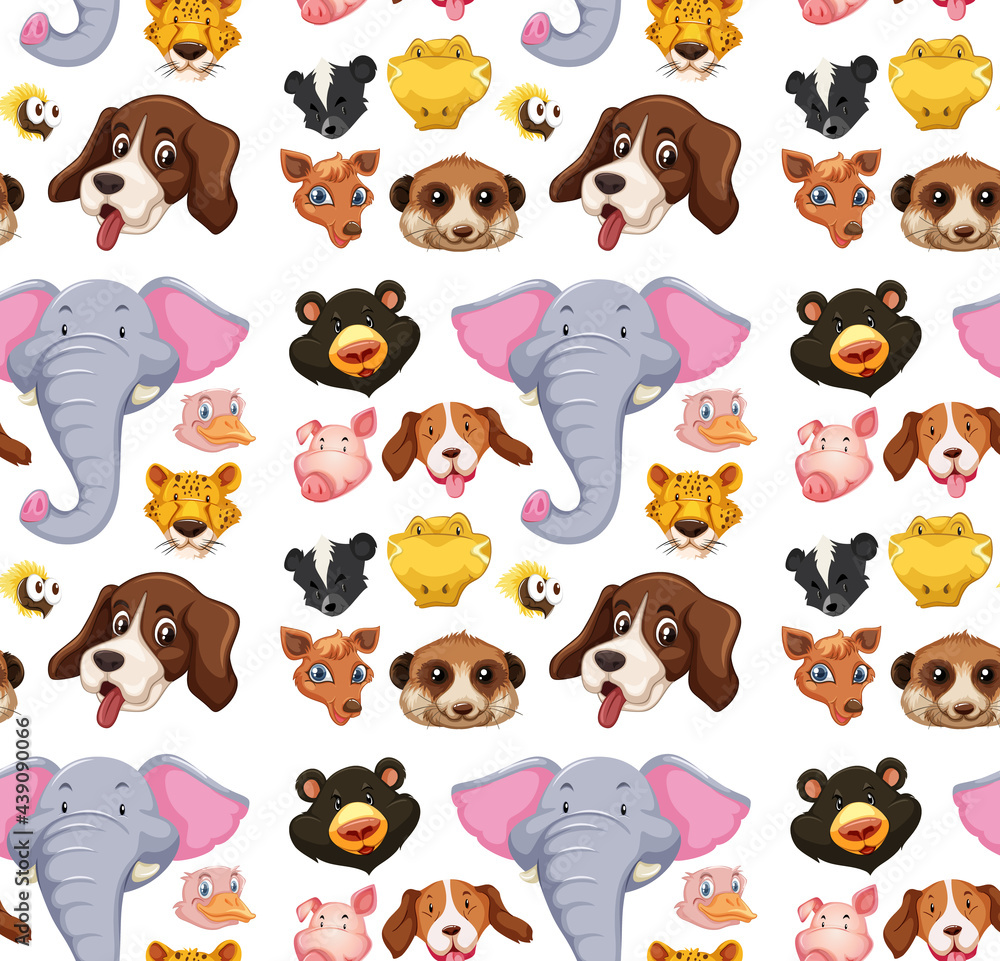 Obraz premium Seamless pattern with different cute animal head on white background