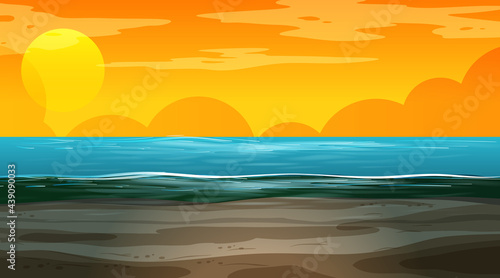 Blank flooded landscape at sunset time scene