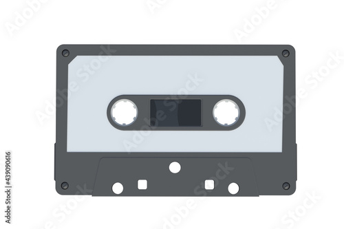 Vintage audio cassette tape of gray color isolated on white background. Music storage. Retro cartridge. 3d render