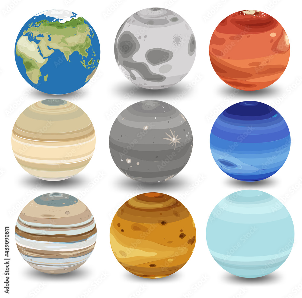 Set of different planets isolated on white background Set of different planets isolated on white background