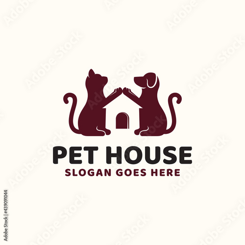 creative idea Pet house dog and cat hipster vintage logo design for animal pet shop and store