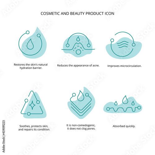 Beauty treatment, cream, mask cosmetic and beauty product icon set for web, packaging design. Vector stock illustration isolated on white background. 
