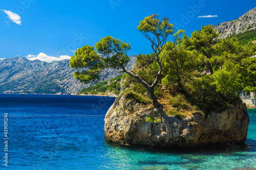 Small rock island in the sea in Dalmatia, Brela, Croatia