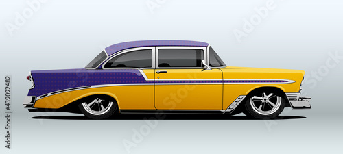 Hot Rod, view from side. Vector illustration.
