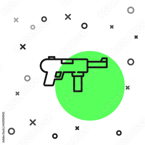 Black line Submachine gun M3, Grease gun icon isolated on white background. Vector