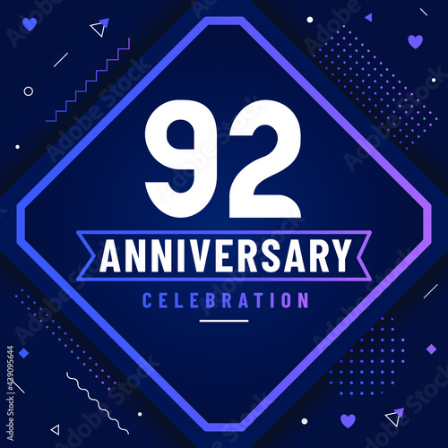 92 years anniversary greetings card, 92 anniversary celebration background free vector.