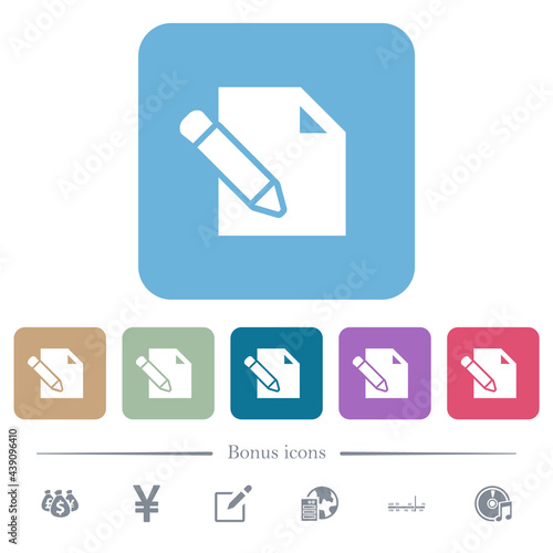 Edit with pencil flat icons on color rounded square backgrounds