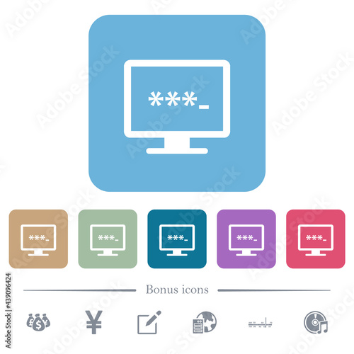 Entering to application flat icons on color rounded square backgrounds