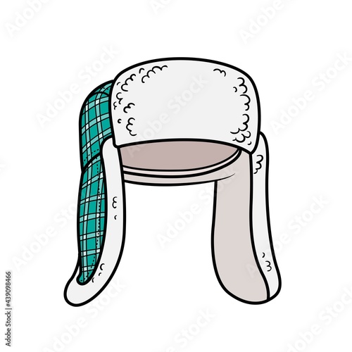 Winter warm hat in check pattern with earflaps with fur unisex color variation for coloring on a white background