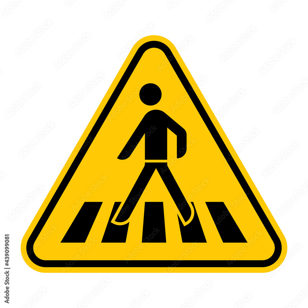 Pedestrian crosswalk road sign. Vector illustration of yellow