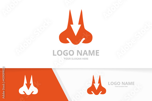 Vector nose and arrow logo combination. ENT clinic, otolaryngology logotype design template.