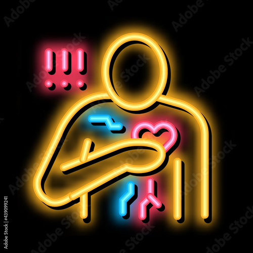 miocardial infarction, heart attack neon light sign vector. Glowing bright icon miocardial infarction, heart attack sign. transparent symbol illustration