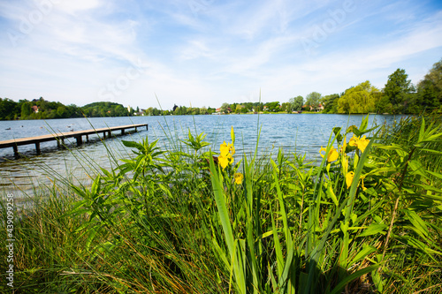 Fototapeta Naklejka Na Ścianę i Meble -  Weßlinger See mit Bootssteg, Bayern
