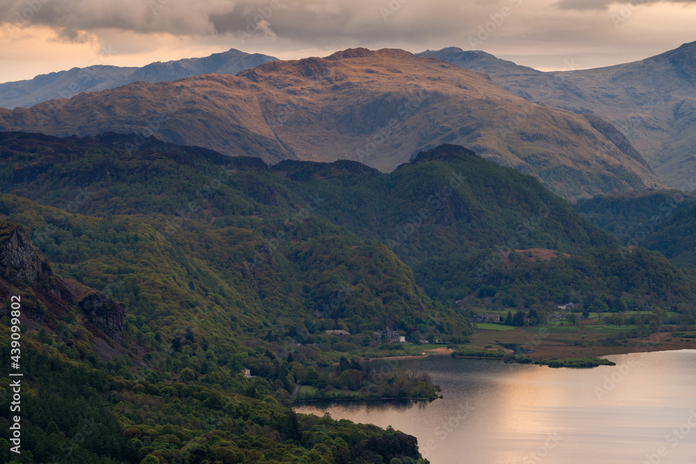 Borrowdale valley rugged mountains surrounding Derwentwater in the English Lake District.