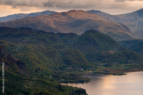 Borrowdale valley rugged mountains surrounding Derwentwater in the English Lake District.