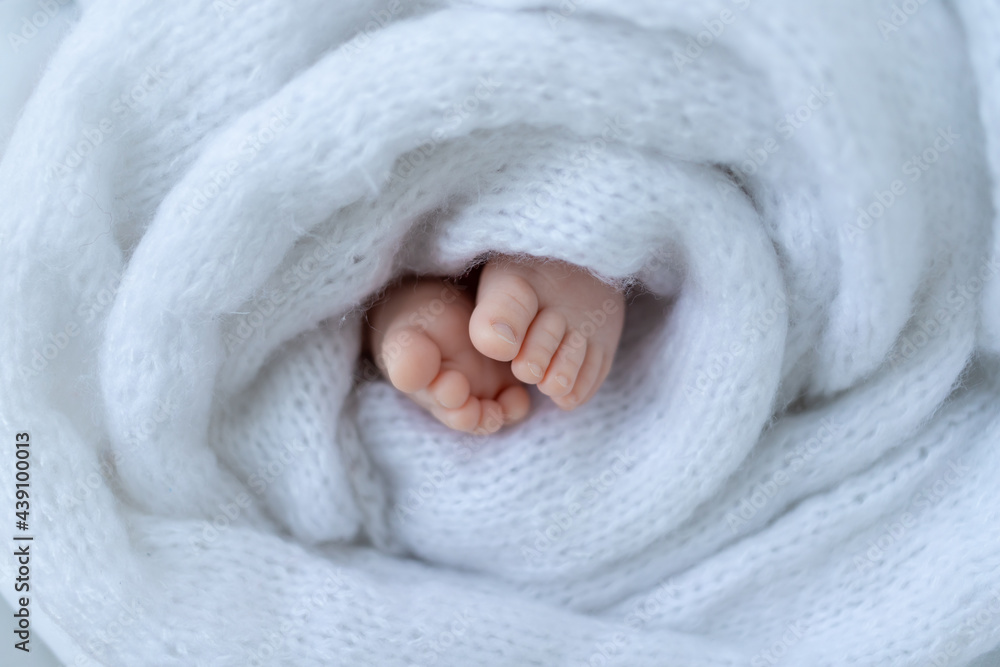 newborn baby's legs wrapped in white soft cloth close up newborn baby's legs wrapped in white soft cloth close up