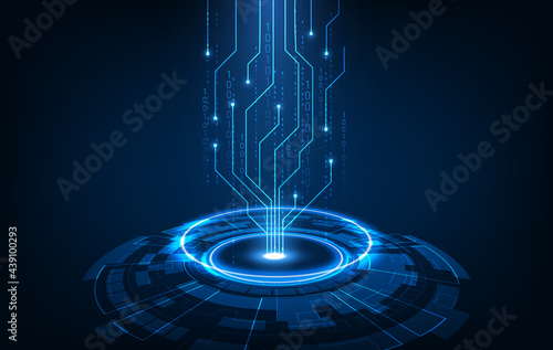 Abstract technology chip processor background circuit board and html code,3D illustration blue technology background vector.
