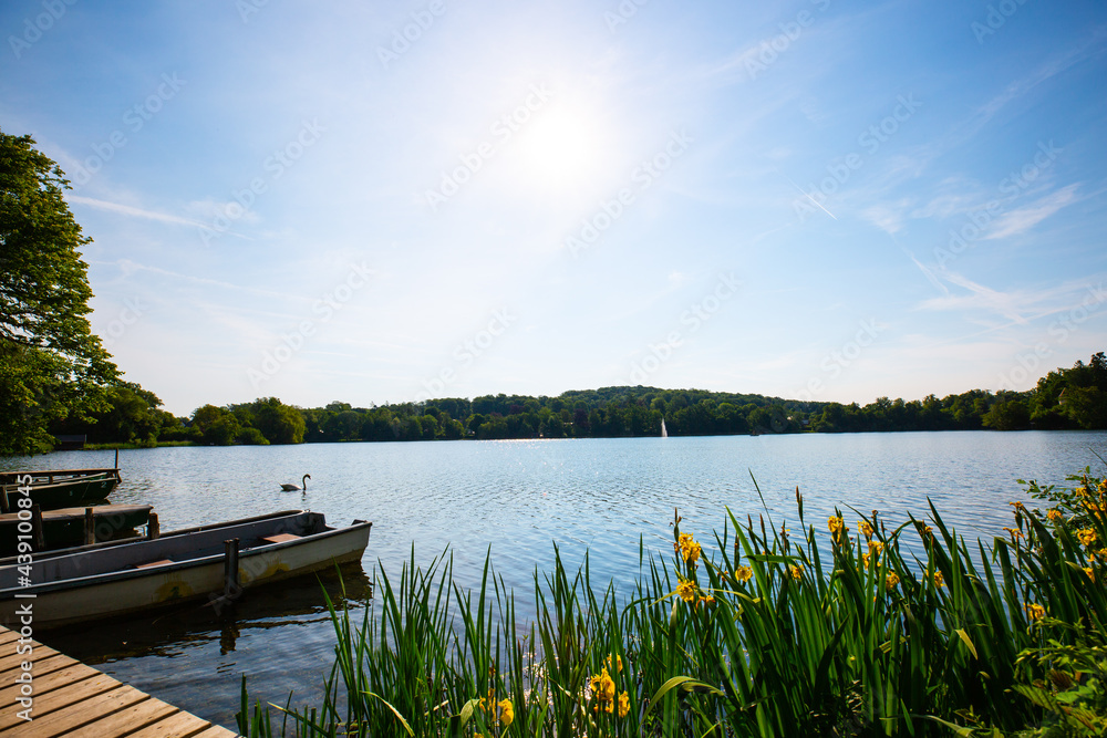 Boats on Wesslinger lake, little lake near munich Boats on Wesslinger lake, little lake near munich