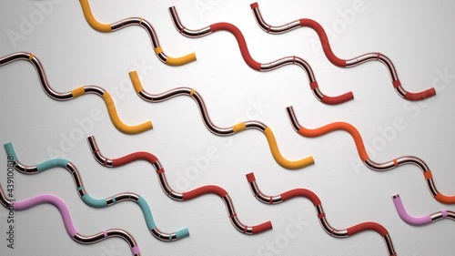 Abstract background with colorful curved tubes moving upwards. 3D render / rendering
