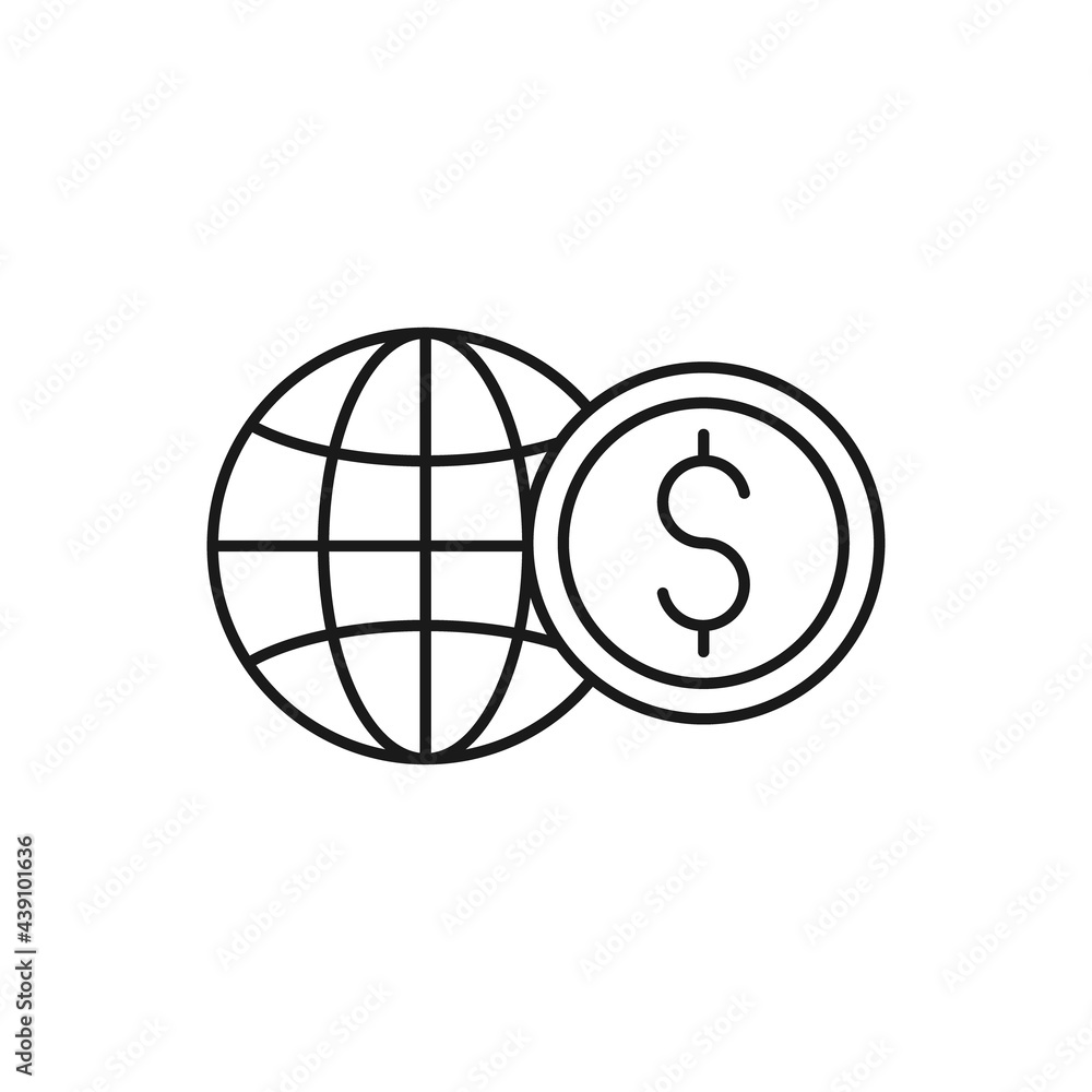 Coin with Globe icon Vector Design. Globe with Dollar Coin icon design concept for Banking, Finance, Currency and Trading Investment Business website, symbol, icon, sign, App UI template. Coin with Globe icon Vector Design. Globe with Dollar Coin icon design concept for Banking, Finance, Currency and Trading Investment Business website, symbol, icon, sign, App UI template.