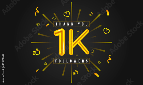 Thank you 1k followers Design. Celebrating 1000 or One thousand followers. Vector illustration.