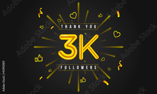 Thank you 3k followers Design. Celebrating 3000 or Three thousand followers. Vector illustration.