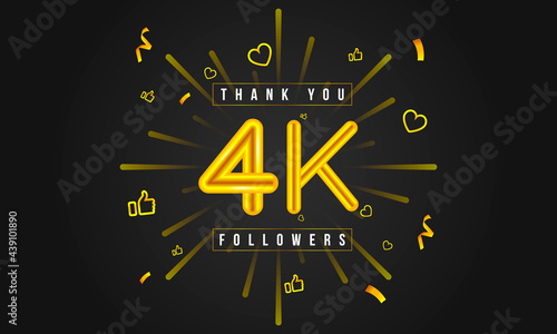 Thank you 4k followers Design. Celebrating 4000 or Four thousand followers. Vector illustration.