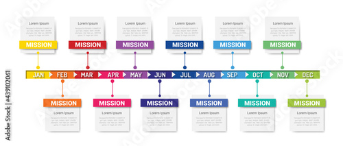 Timeline business for 12 months, 1 year, Timeline infographics design vector and Presentation business can be used for Business concept with 12 options, steps or processes. 