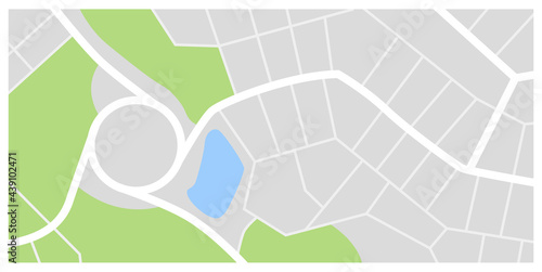 City map. Town streets with green line park and river. Downtown gps navigation plan, abstract transportation urban in vector. Drawing town small road map. Urban pattern texture