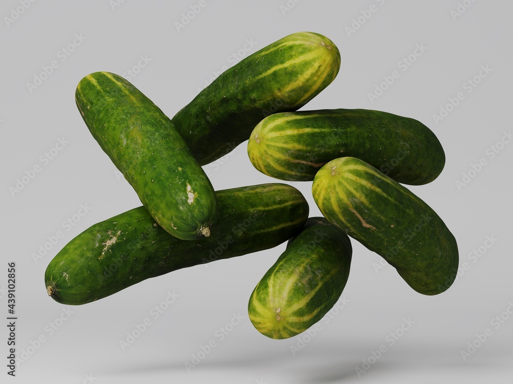 Image of cucumbers on a colored background, 3D rendering