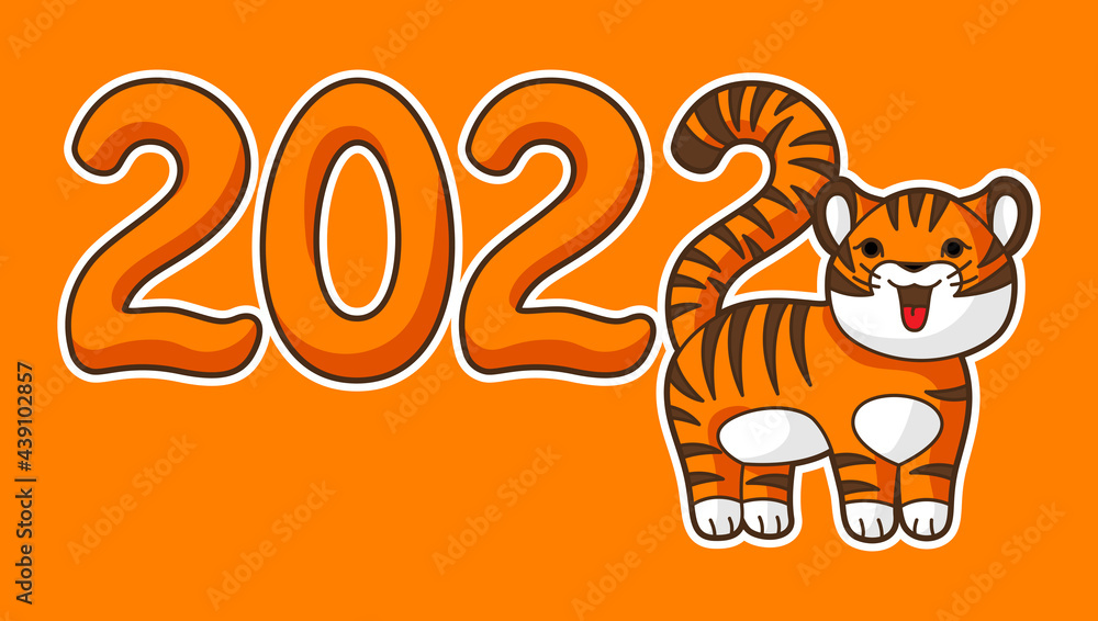 Greeting card with cute tiger. Symbol of Happy Chinese New Year 2022. Greeting card with cute tiger. Symbol of Happy Chinese New Year 2022.