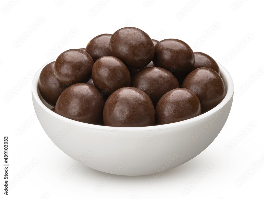 Chocolate balls in bowl isolated on white Chocolate balls in bowl isolated on white