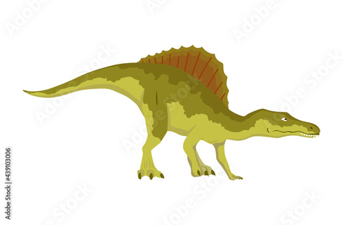 Spinosaurus dinosaur flat icon. Colored isolated prehistoric reptile monster on white background. Vector cartoon dino animal