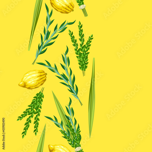 Happy Sukkot seamless pattern. Holiday background with Jewish festival traditional symbols.