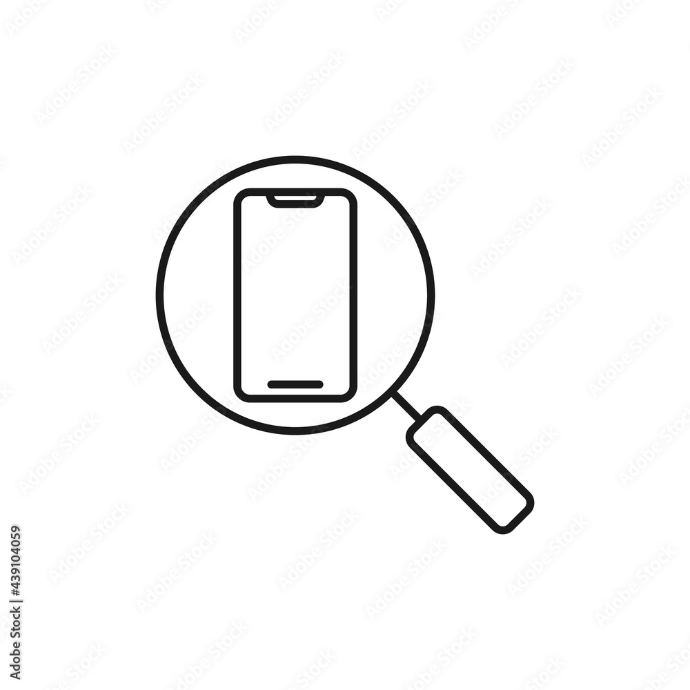 Mobile Phone Search icon Vector Design. Mobile phone icon with Searching design concept for smartphone, e-commerce, online store and marketplace website, mobile, logo, symbol, button, sign, App UI Mobile Phone Search icon Vector Design. Mobile phone icon with Searching design concept for smartphone, e-commerce, online store and marketplace website, mobile, logo, symbol, button, sign, App UI